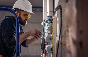 electrician works in a switchboard